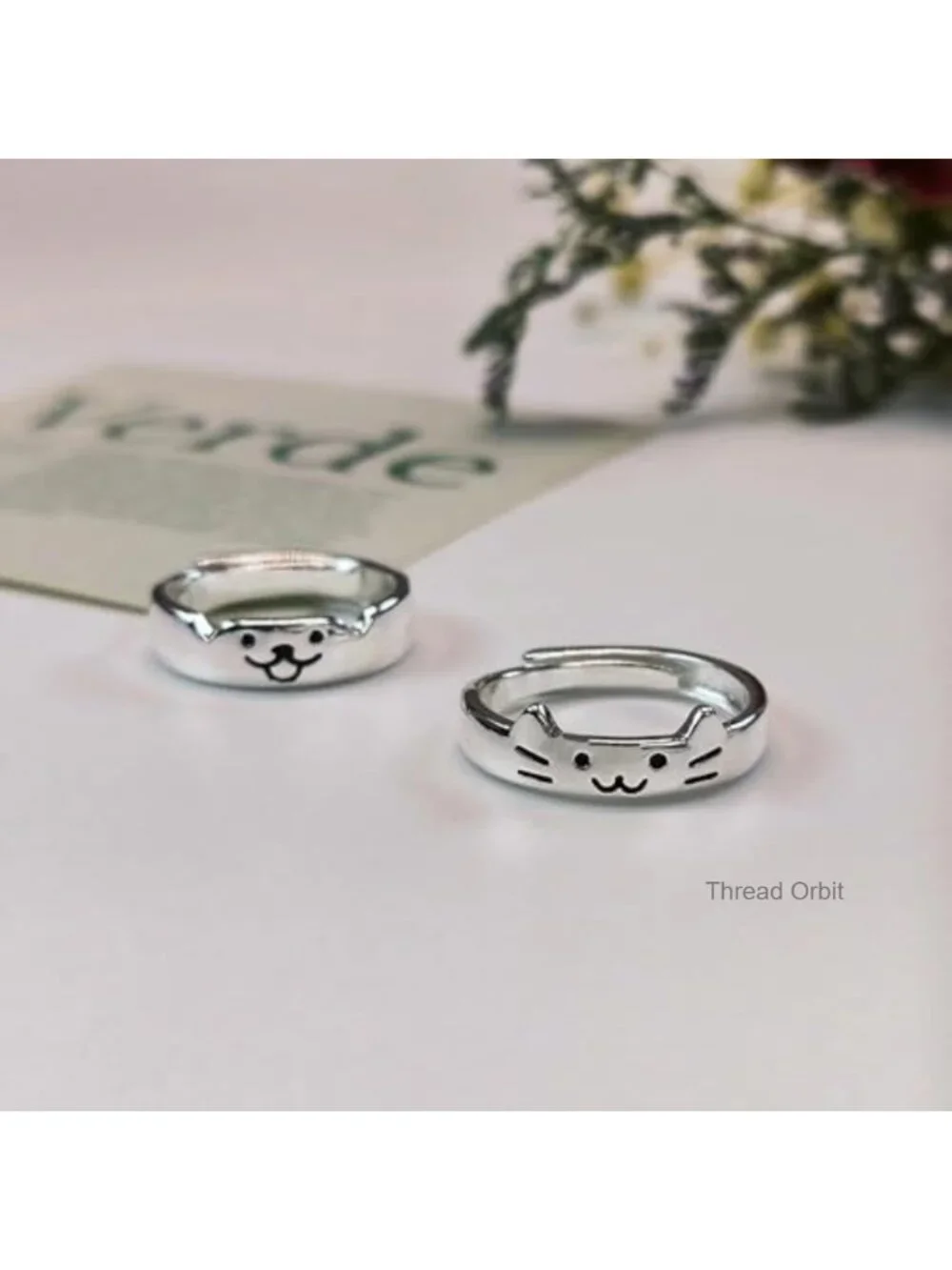 Cat Dog Couple Ring Silver Animal Friendship Matching Ring Kitten Puppy
